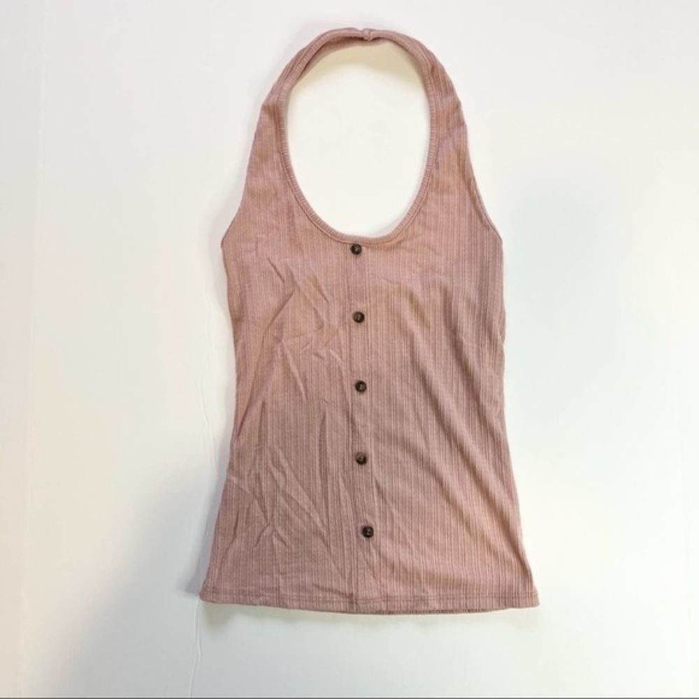 Caution to the Wind pink/mauve ribbed halter top‎